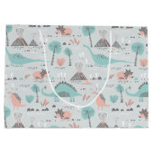 Cute Pastel Dinosaur Pattern Groot Cadeauzakje (Achterkant)