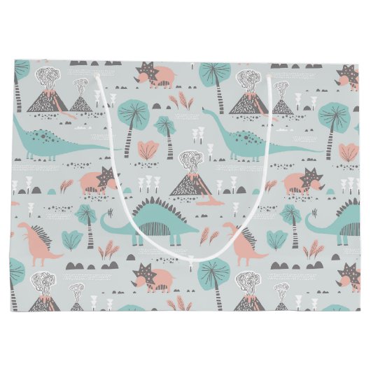 Cute Pastel Dinosaur Pattern Groot Cadeauzakje (Achterkant)