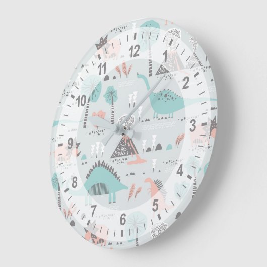 Cute Pastel Dinosaur Pattern Grote Klok (Hoek)