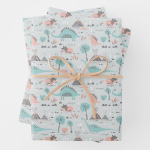 Cute Pastel Dinosaur Pattern Inpakpapier Vel