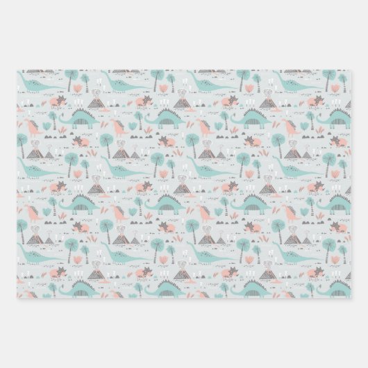 Cute Pastel Dinosaur Pattern Inpakpapier Vel (Voorkant)