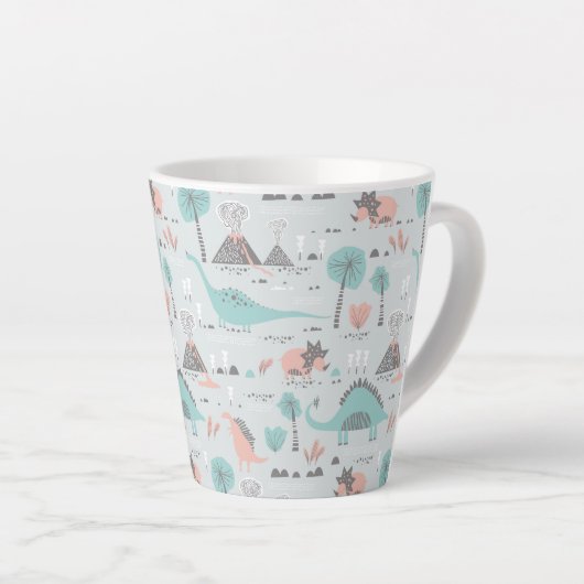 Cute Pastel Dinosaur Pattern Latte Mok (Rechterhoek)
