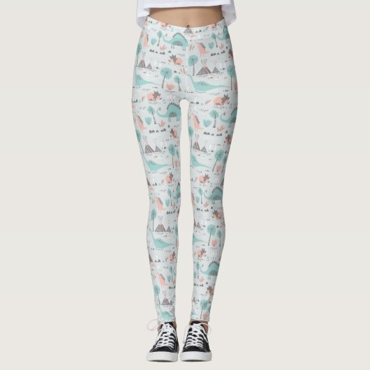 Cute Pastel Dinosaur Pattern Leggings (Voorkant)