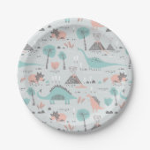 Cute Pastel Dinosaur Pattern Papieren Bordje (Voorkant)