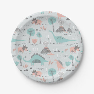 Cute Pastel Dinosaur Pattern Papieren Bordje