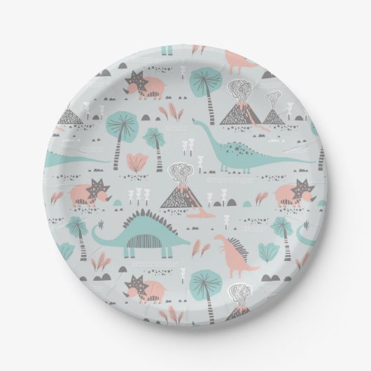 Cute Pastel Dinosaur Pattern Papieren Bordje (Voorkant)