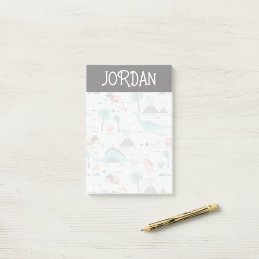 Cute Pastel Dinosaur Pattern Post-it® Notes (Op bureau)