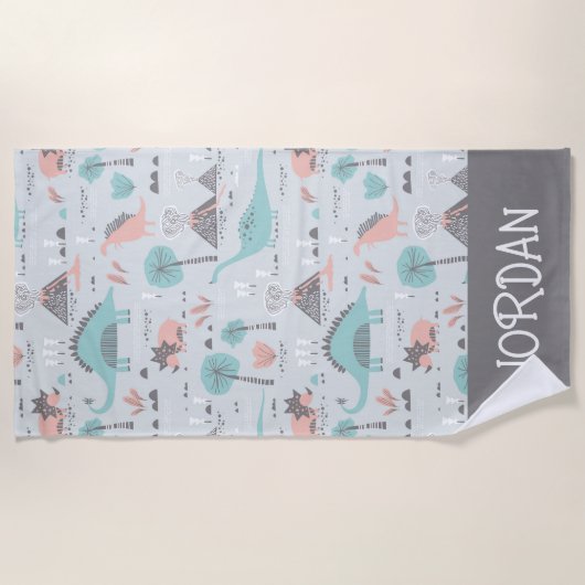 Cute Pastel Dinosaur Pattern Strandlaken (Voorkant)