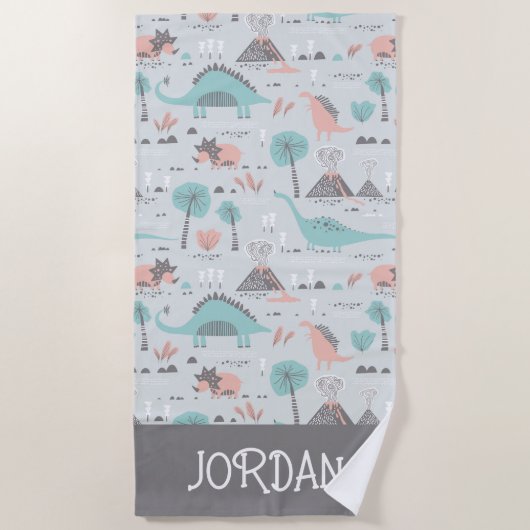 Cute Pastel Dinosaur Pattern Strandlaken (Voorkant)