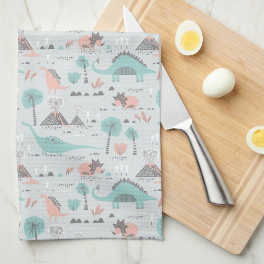 Cute Pastel Dinosaur Pattern Theedoek (Quarter Fold)