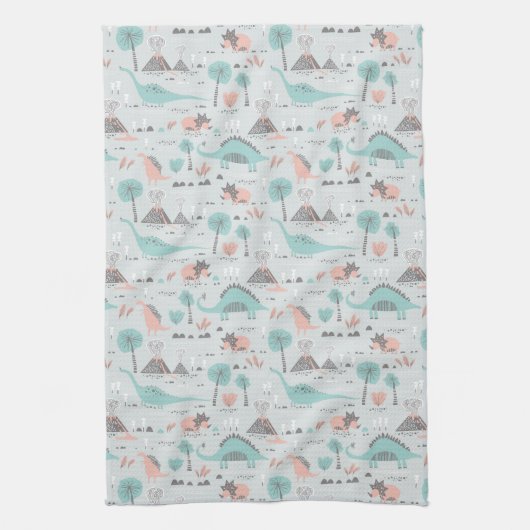 Cute Pastel Dinosaur Pattern Theedoek (Verticaal)
