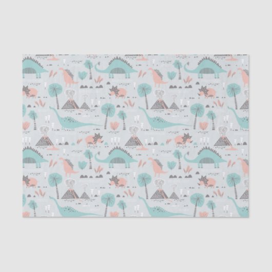 Cute Pastel Dinosaur Pattern Tissuepapier (Voorkant)