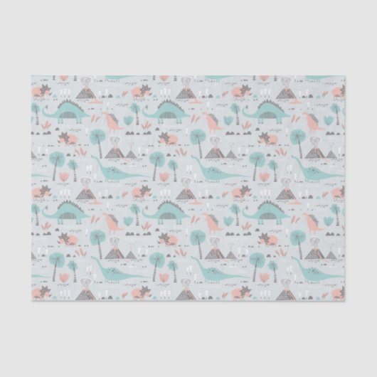 Cute Pastel Dinosaur Pattern Tissuepapier (Voorkant)