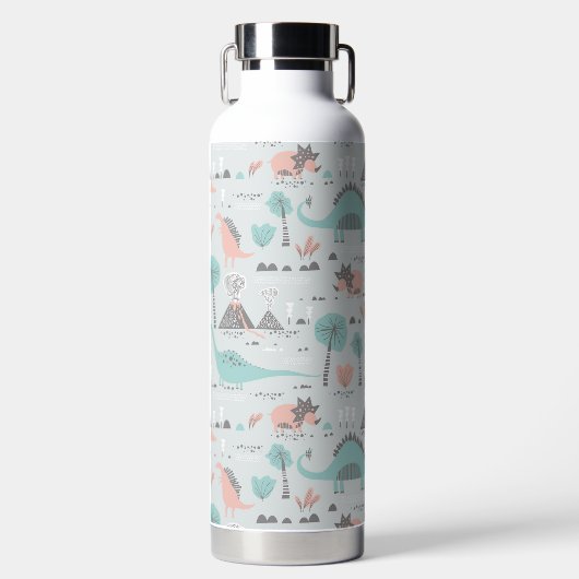 Cute Pastel Dinosaur Pattern Waterfles (Voorkant)