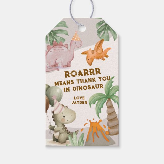 Cute Pastel Dinosaur Thank You  Cadeaulabel (Voorkant)
