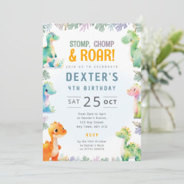 Cute Pastel Dinosaur Verjaardagsuitnodiging Dino T Kaart