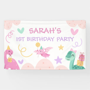 Cute Pastel Dinosaurus Kinderverjaardagsfeest Welk Spandoek
