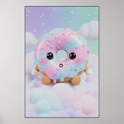 Cute Pastel Donut Character | Kawaii Dessert Art Poster (Voorkant)