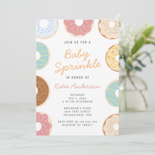 Cute Pastel Donuts Baby Sprinkle Kaart (Staand voorkant)