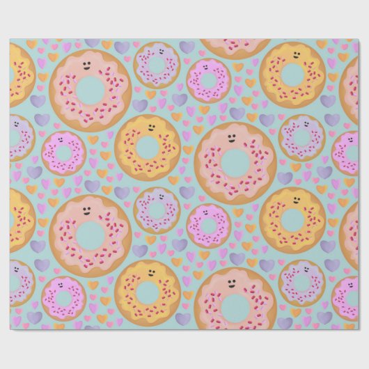 Cute Pastel Donuts & Hearts Cadeaupapier (Vlak)