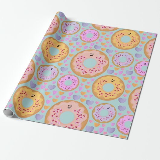 Cute Pastel Donuts & Hearts Cadeaupapier (Uitgerold)