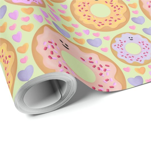Cute Pastel Donuts & Hearts Cadeaupapier (Rol Hoek)