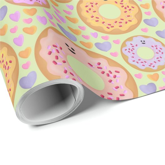 Cute Pastel Donuts & Hearts Cadeaupapier (Rol Hoek)
