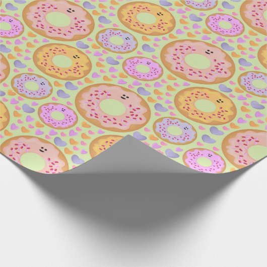 Cute Pastel Donuts & Hearts Cadeaupapier (Hoek)
