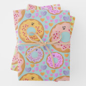Cute Pastel Donuts & Hearts Inpakpapier Vel (In situ)