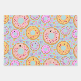 Cute Pastel Donuts & Hearts Inpakpapier Vel