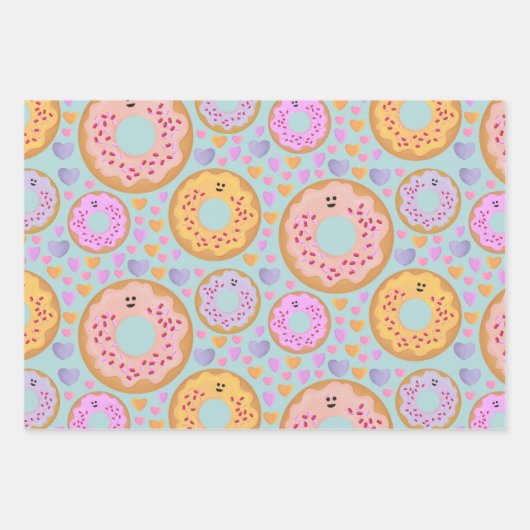 Cute Pastel Donuts & Hearts Inpakpapier Vel (Voorkant)