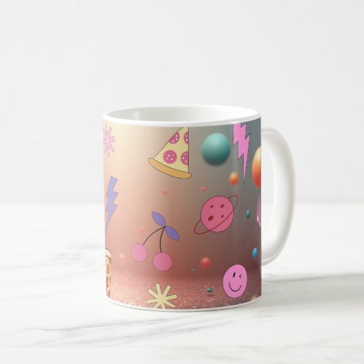 Cute Pastel Doodle Pattern Pizza Cherry Smiley Koffiemok (Voorkant rechts)