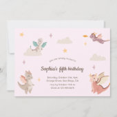 Cute Pastel Dragons Kids Birthday Party Kaart (Voorkant)