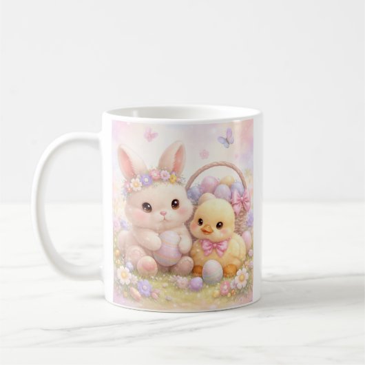 Cute Pastel Easter Bunny & Duck Koffiemok (Links)