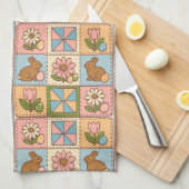 Cute Pastel Easter Bunny Flower Patchwork  Theedoek (Quarter Fold)