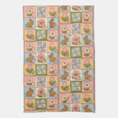 Cute Pastel Easter Bunny Flower Patchwork  Theedoek (Verticaal)