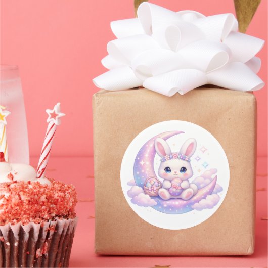 Cute Pastel Easter Bunny Sticker – Celestial Moon (Feest)