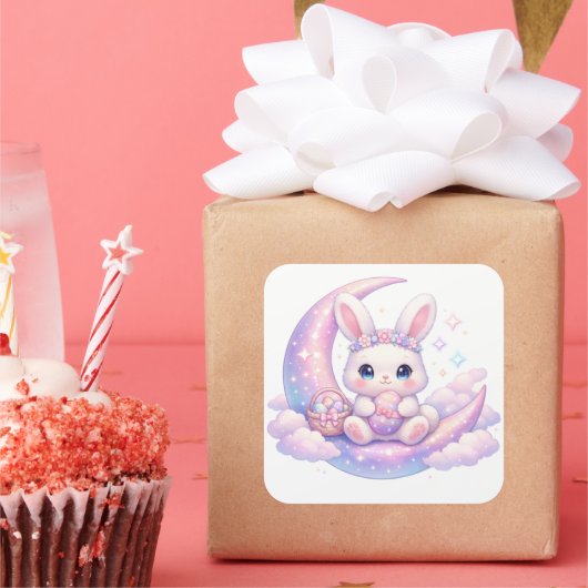 Cute Pastel Easter Bunny Sticker – Moon Aesthetic (Feest)