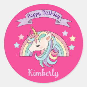 Cute Pastel Eenhoorn & Fonkelende Regenboog op Hee Ronde Sticker