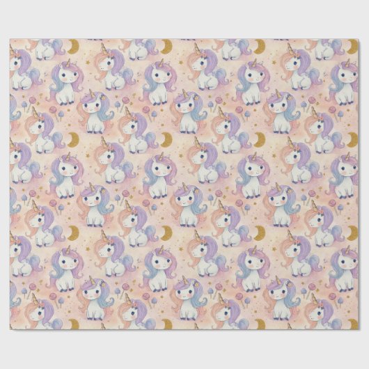 Cute Pastel Eenhoorn Inpakpapier (Vlak)