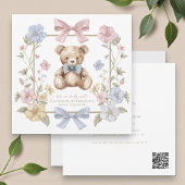 Cute pastel Floral Teddy Bear Baby Shower QR code  Kaart
