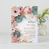 Cute Pastel Floral Wedal Lijst Paper Quilling Kaart (Staand voorkant)