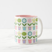 Cute Pastel Flower Pots Pattern Tweekleurige Koffiemok (Voorkant rechts)