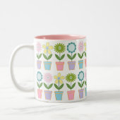 Cute Pastel Flower Pots Pattern Tweekleurige Koffiemok (Links)