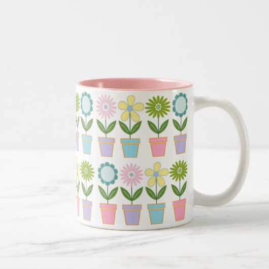 Cute Pastel Flower Pots Pattern Tweekleurige Koffiemok (Rechts)