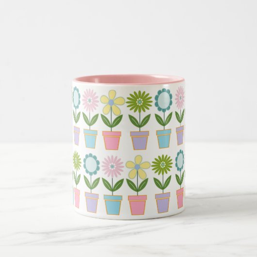 Cute Pastel Flower Pots Pattern Tweekleurige Koffiemok (Center)