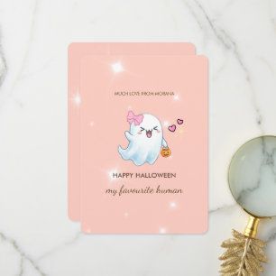 Cute Pastel Geest Halloween Kaart Roze Spooky Gr