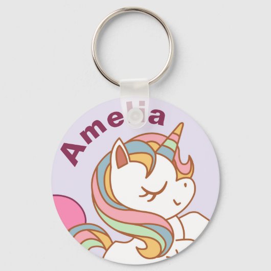 Cute Pastel gekleurd Unicorn gepersonaliseerd Sleutelhanger (Voorkant)