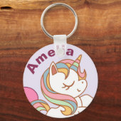 Cute Pastel gekleurd Unicorn gepersonaliseerd Sleutelhanger (Voorkant)