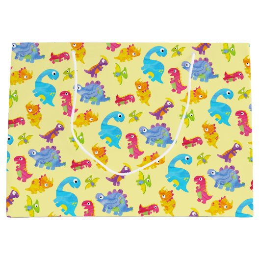 Cute Pastel Gele Uniseks Baby Dinosaur Verjaardag Groot Cadeauzakje (Voorkant)